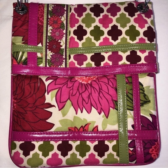 Vera Bradley Hello Dahlia Flipster Hipster Crossbody Bag Pink Green - Picture 3 of 12